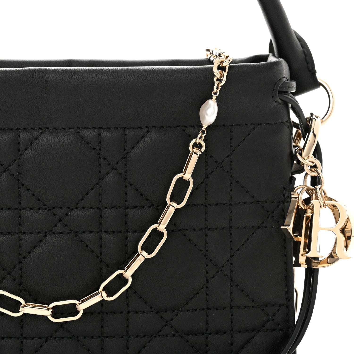 Christian Dior Lambskin Cannage Mini Top Handle Drawstring Bag Black 8 of 10