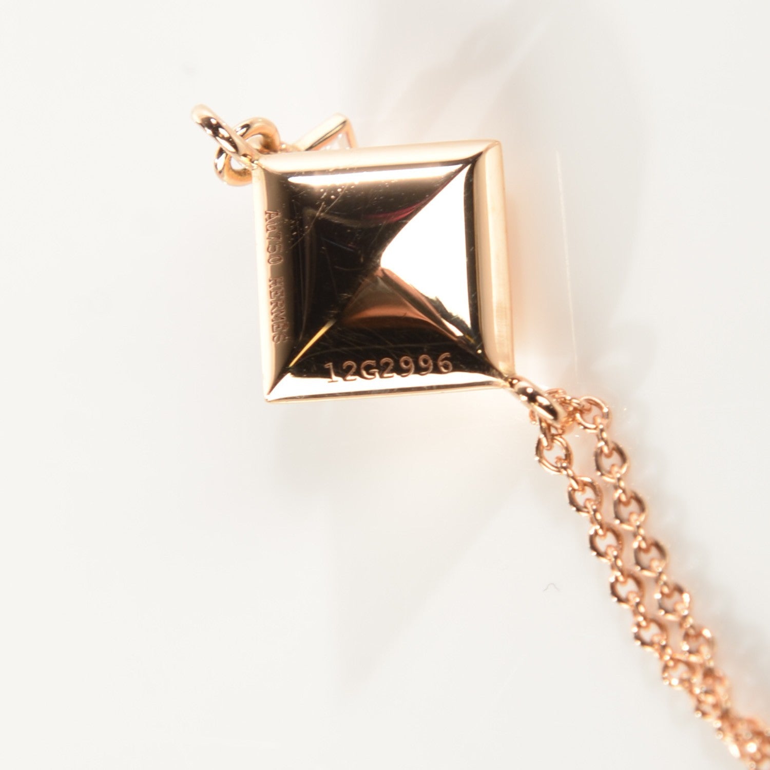 Hermes 18K Rose Gold Diamond Medor Pendant Necklace 5 of 7