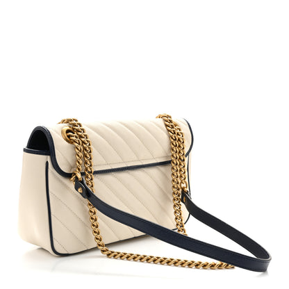 Gucci Vintage Effect Calfskin Matelasse Diagonal Small Torchon GG Marmont Shoulder Bag Mystic White Blue Agata 3 of 14