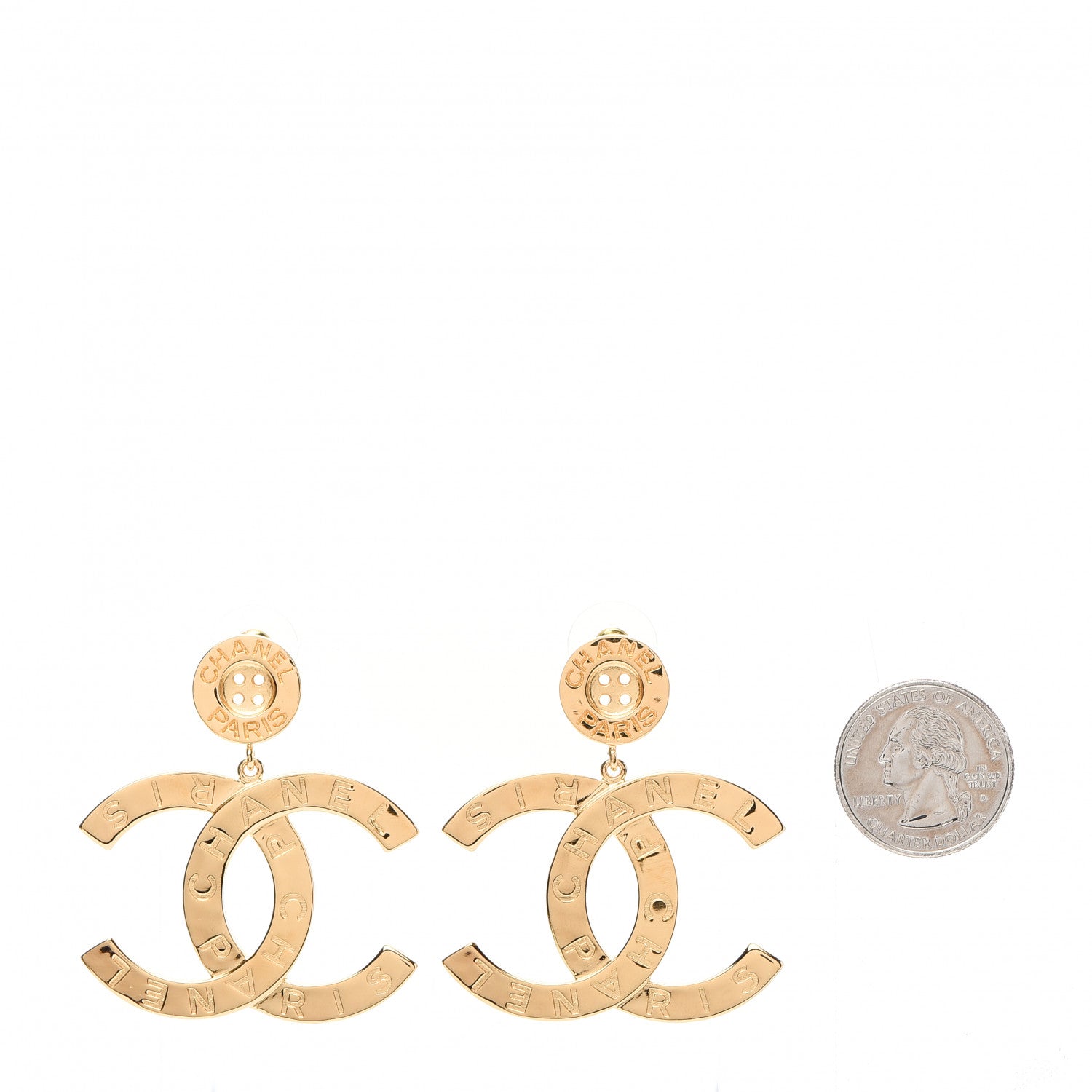 Chanel Metal Large Paris Button Earrings Gold 2 of 5