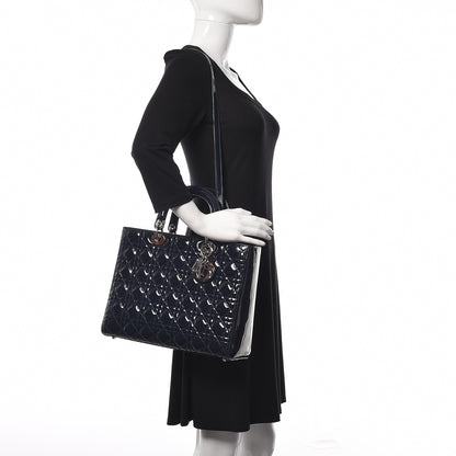 Christian Dior Patent Cannage Large Lady Dior Navy Blue 2 of 9