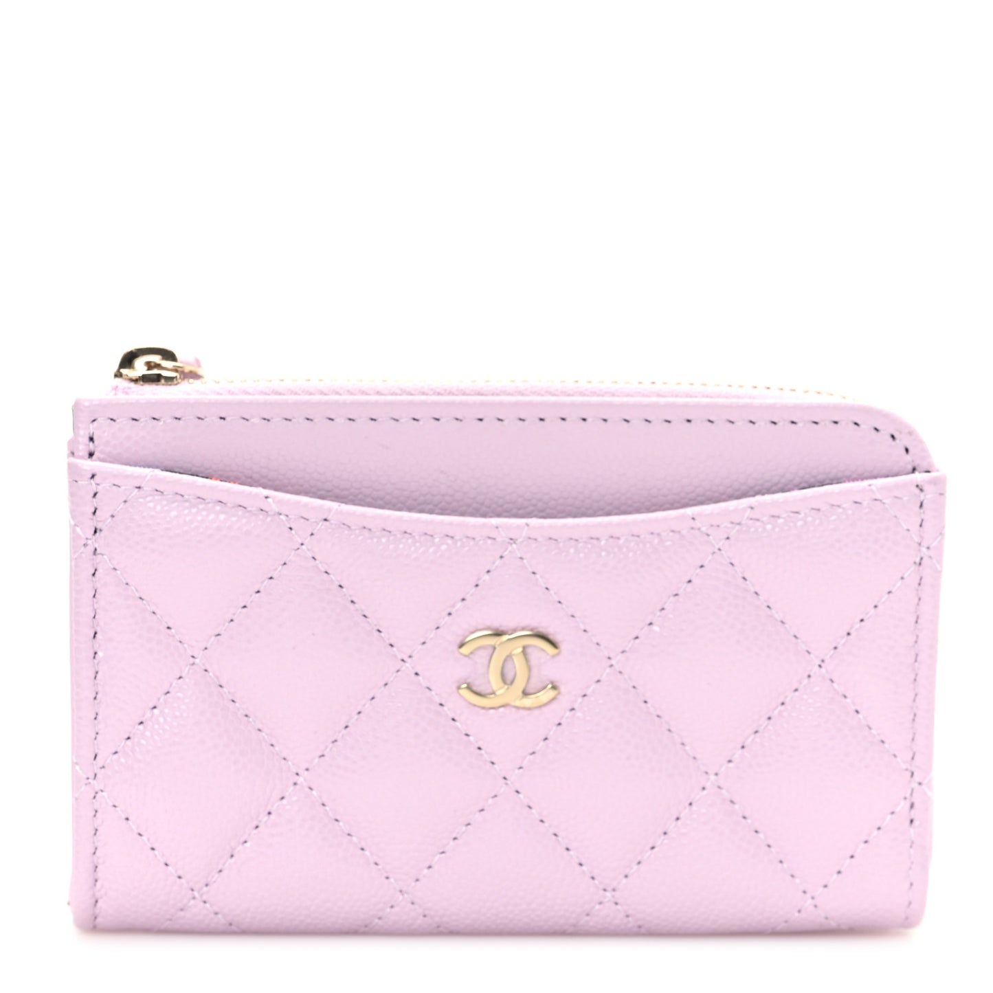 Caviar Quilted CC Zip Around Card Holder Light Purple