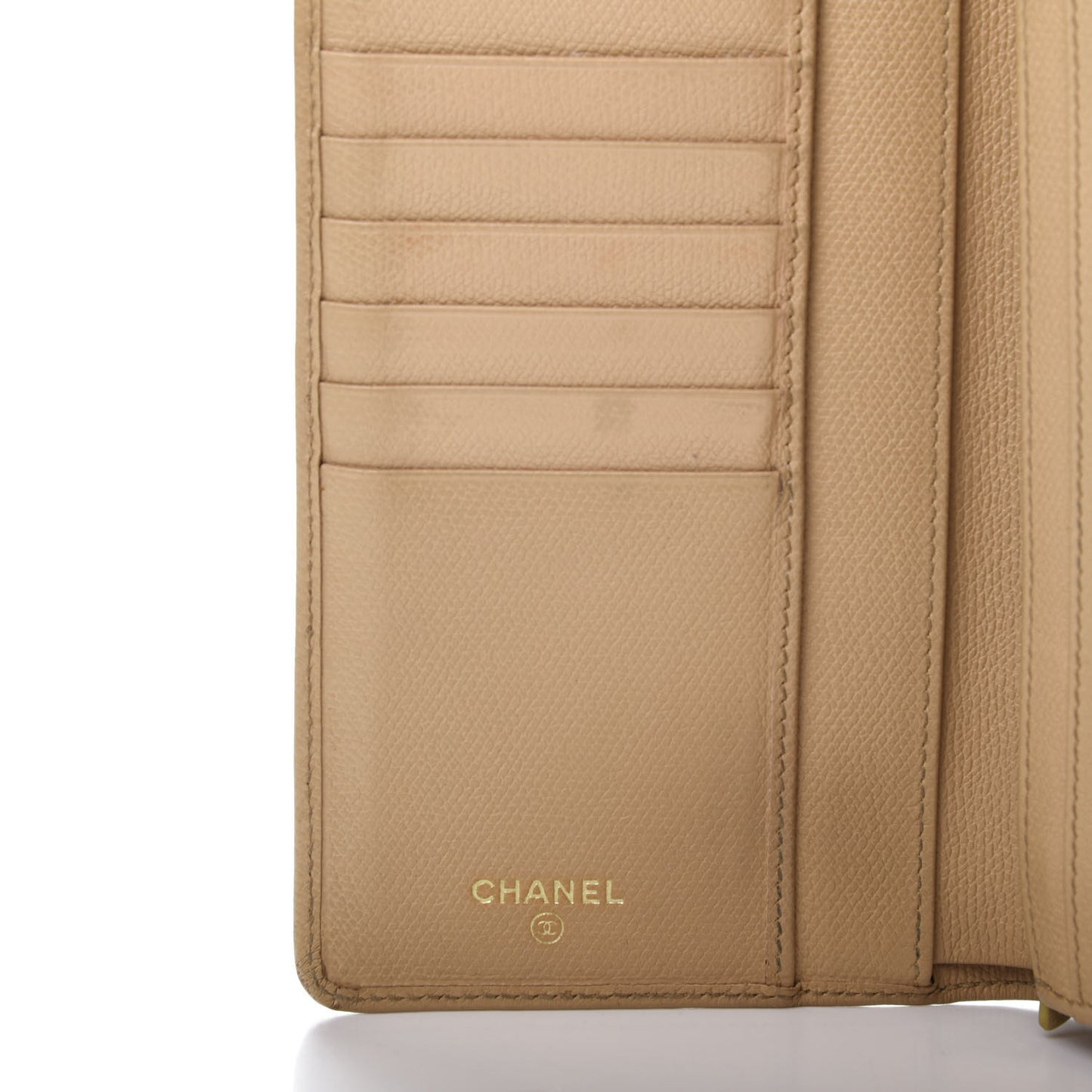 Grained Calfskin CC Button Yen Wallet Beige