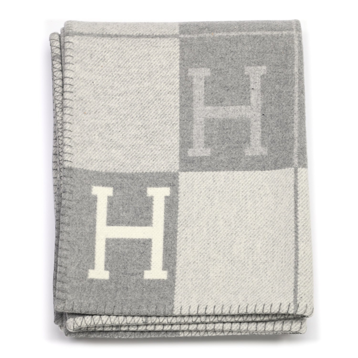Hermes Wool Cashmere Avalon III Blanket Ecru Gris Clair 1 of 3