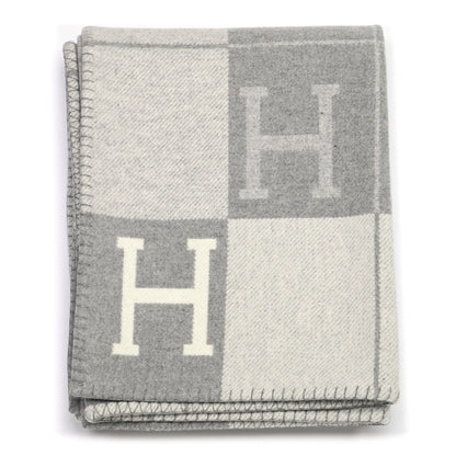 Hermes Wool Cashmere Avalon III Blanket Ecru Gris Clair 1 of 3