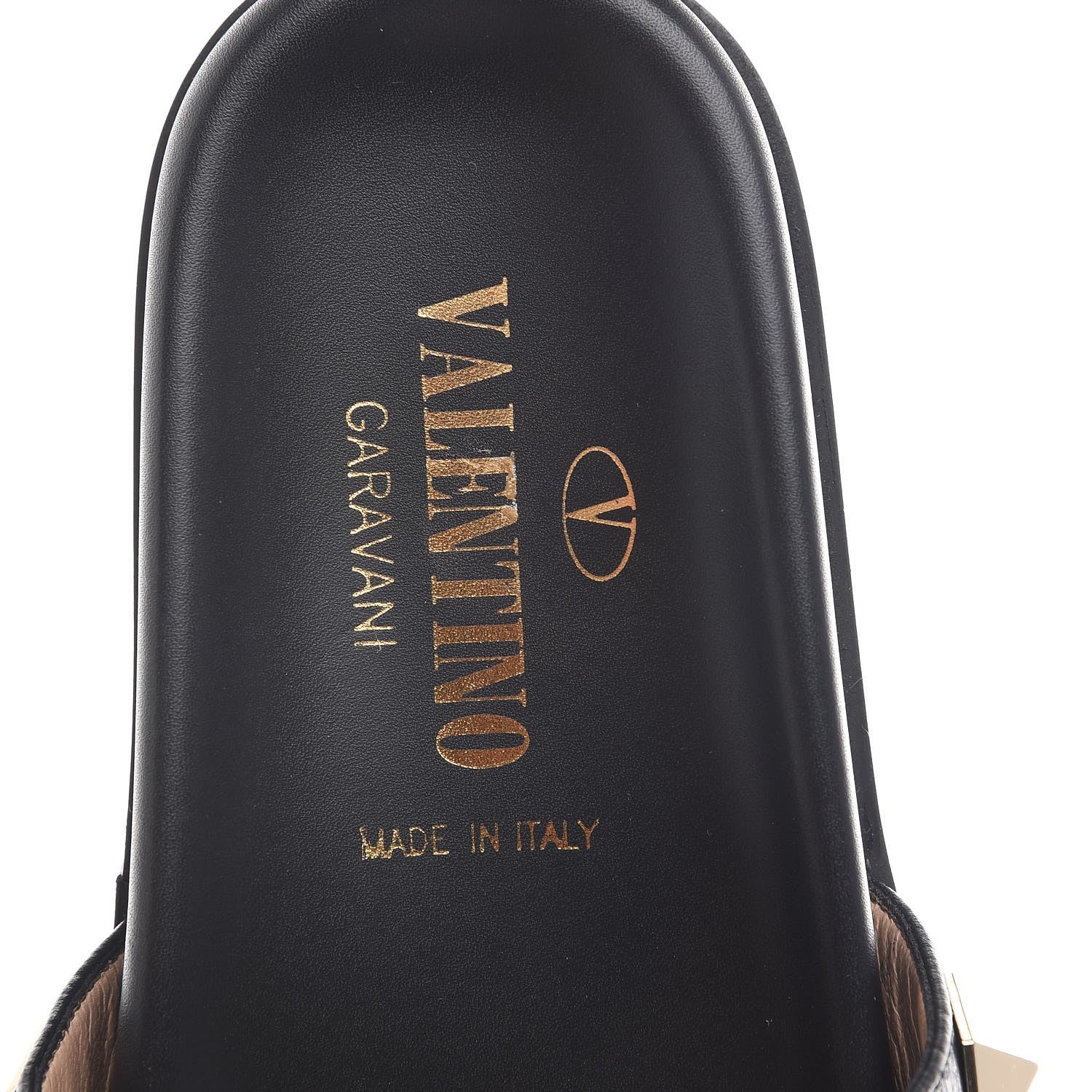 Valentino Garavani Pebbled Calfskin Macro Rockstud Lock Slide Sandals 35 Black 7 of 10
