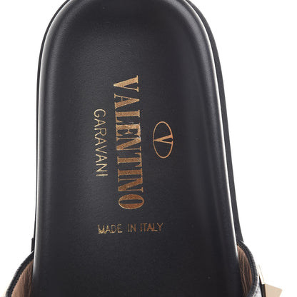 Valentino Garavani Pebbled Calfskin Macro Rockstud Lock Slide Sandals 35 Black 7 of 10