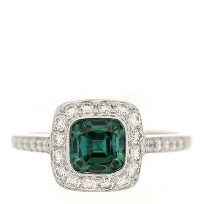Tiffany Platinum Diamond Green Tourmaline Legacy Ring 53 6.5 1 of 4