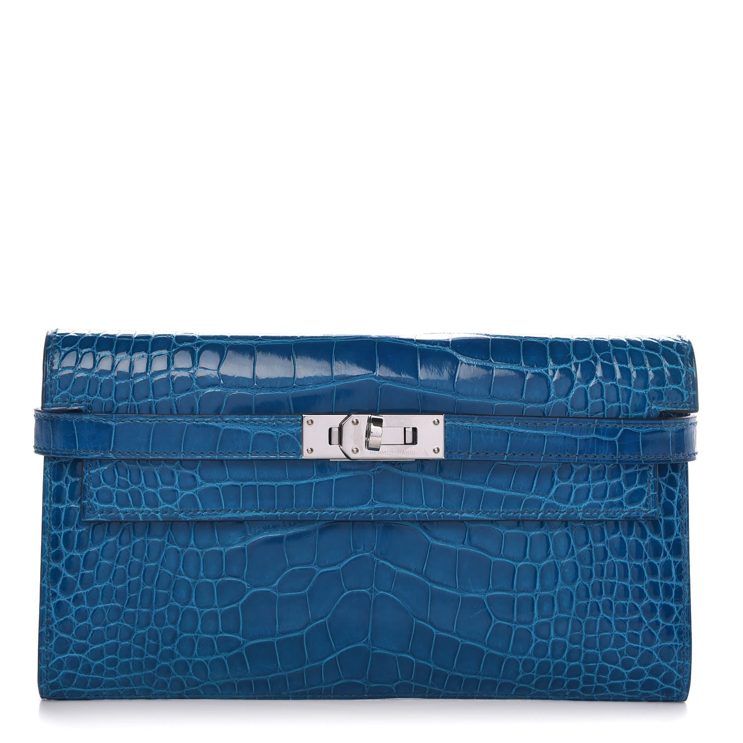 Hermes Shiny Alligator Kelly Longue Wallet Bleu Izmir 1 of 8