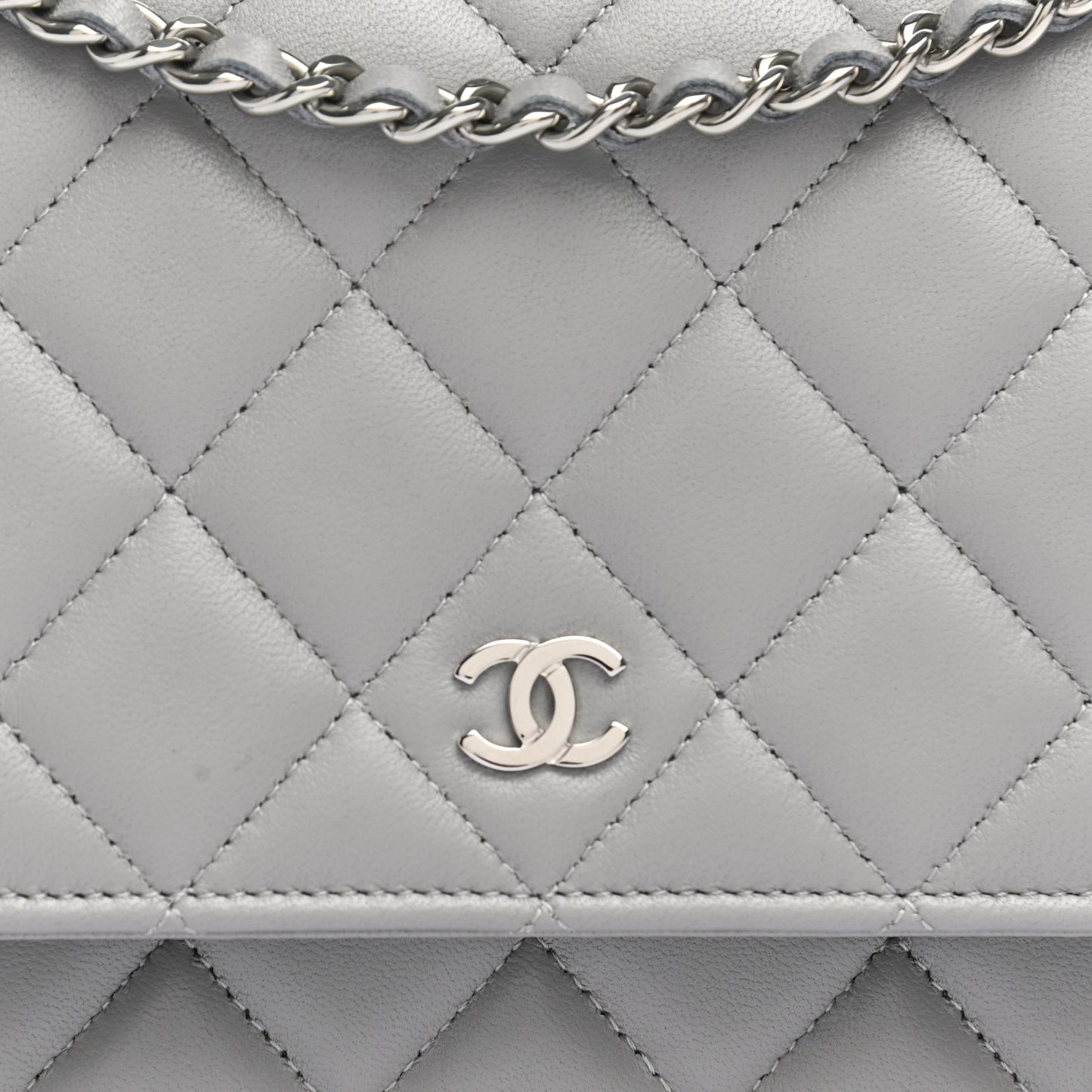 Lambskin Quilted Wallet On Chain WOC Grey