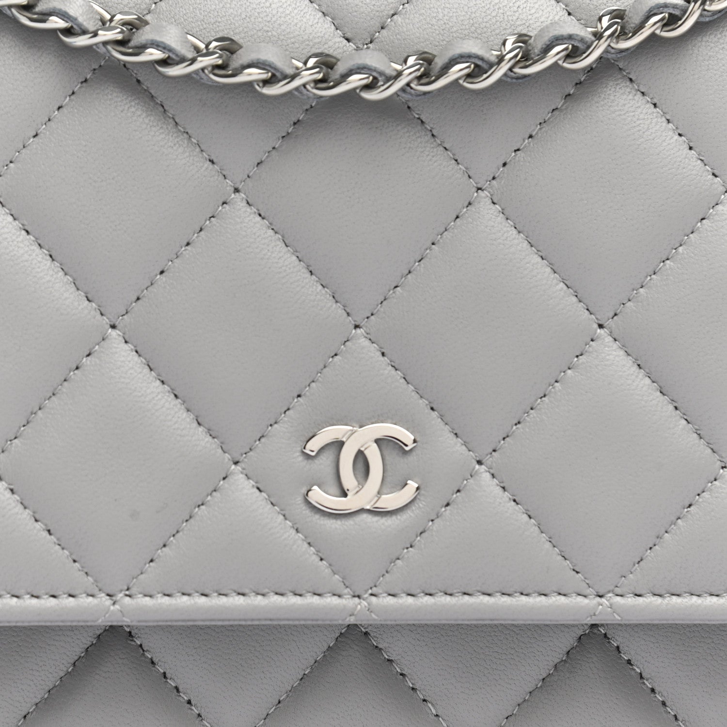 Chanel Lambskin Quilted Wallet On Chain WOC Grey 9 of 14