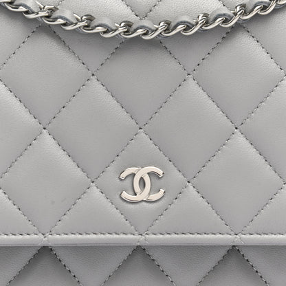 Chanel Lambskin Quilted Wallet On Chain WOC Grey 9 of 14
