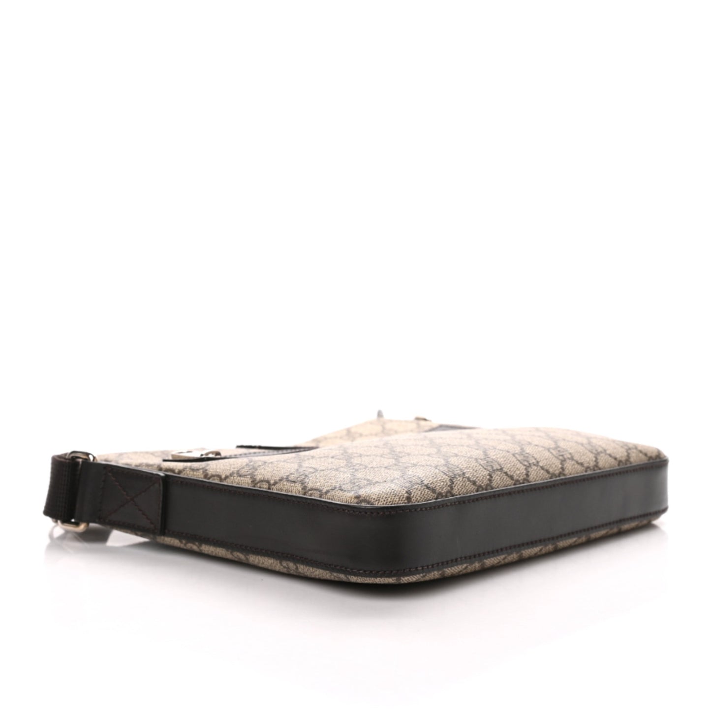 GG Supreme Monogram Selleria Calfskin Small Flat Messenger Bag Beige Ebony Cocoa Marrone Scuro