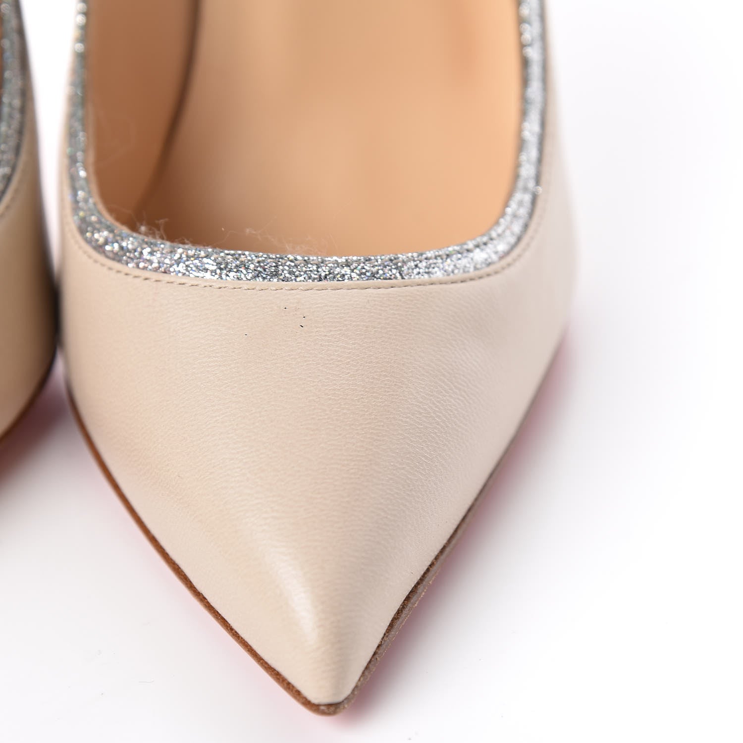 Christian Louboutin Nappa Glitter Mini Jazz Calf Tucsy 120 Pumps 36 Nude Silver 11 of 12