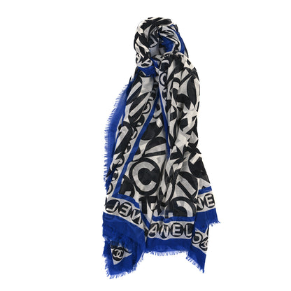 Chanel Cashmere CC Logo Scarf Blue Black White 1 of 3