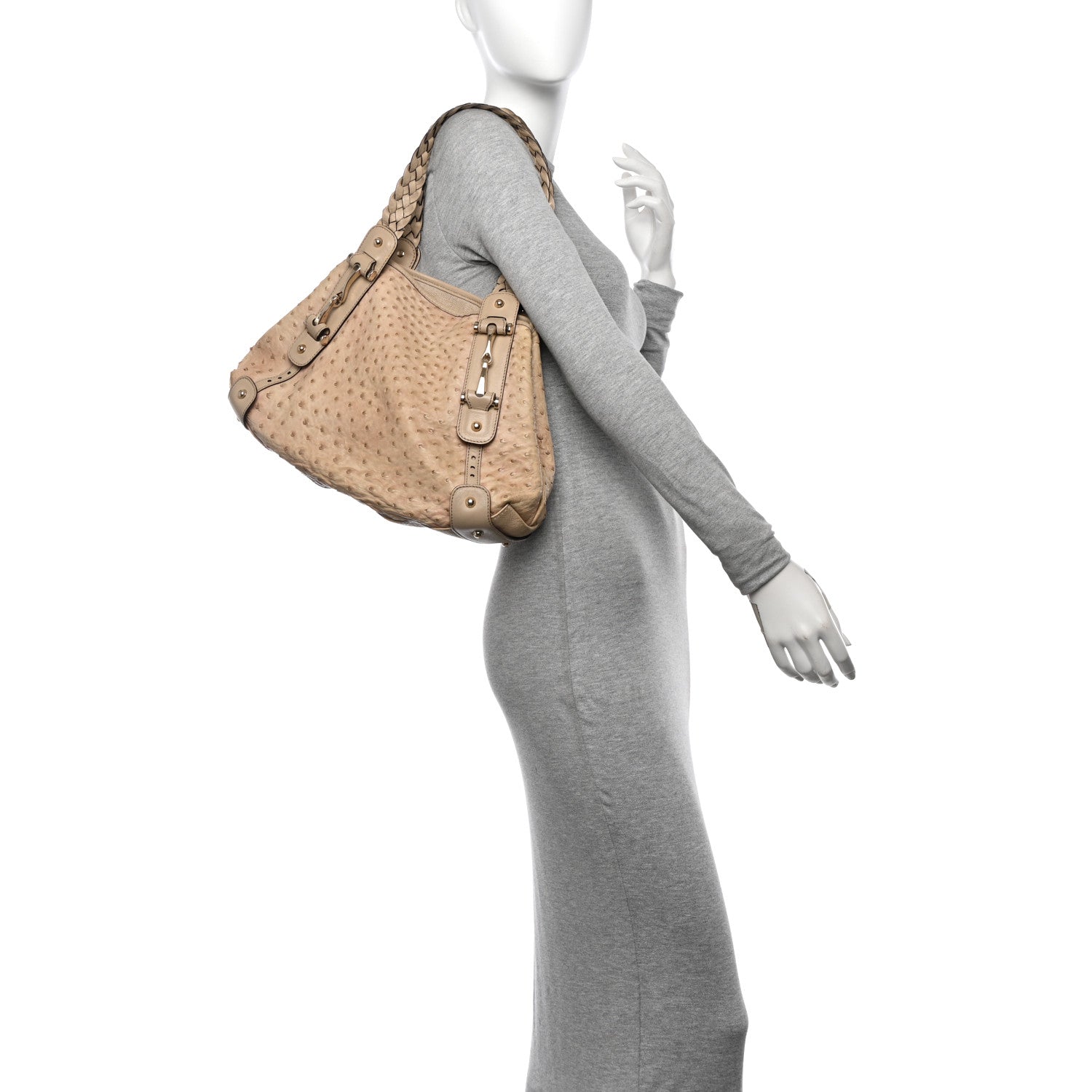 Gucci Ostrich Small Pelham Shoulder Bag Beige 2 of 11