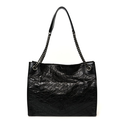 Saint Laurent Crinkled Calfskin Matelasse Monogram Medium Niki Shopper Tote Black 1 of 10