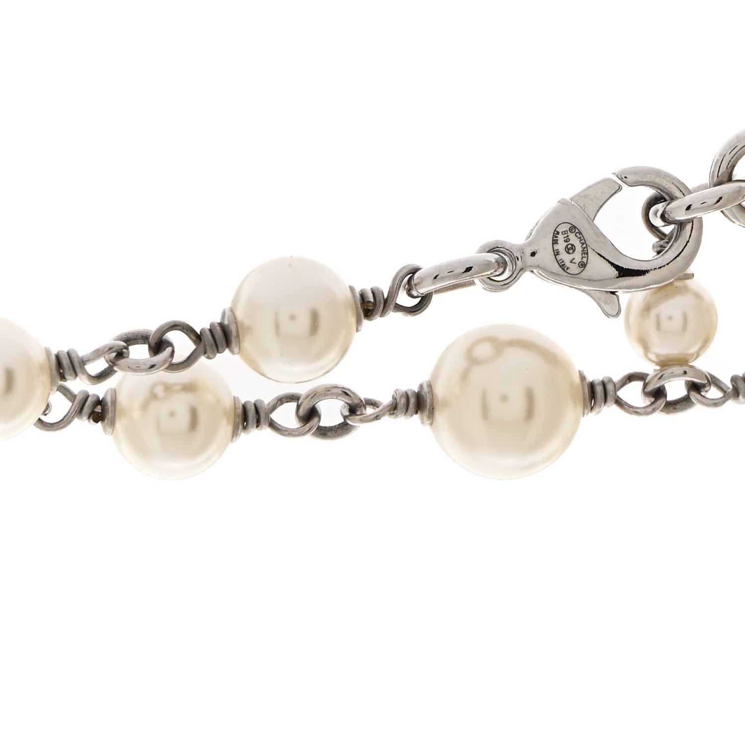 Chanel Crystal Pearl CC Long Necklace Silver 6 of 7