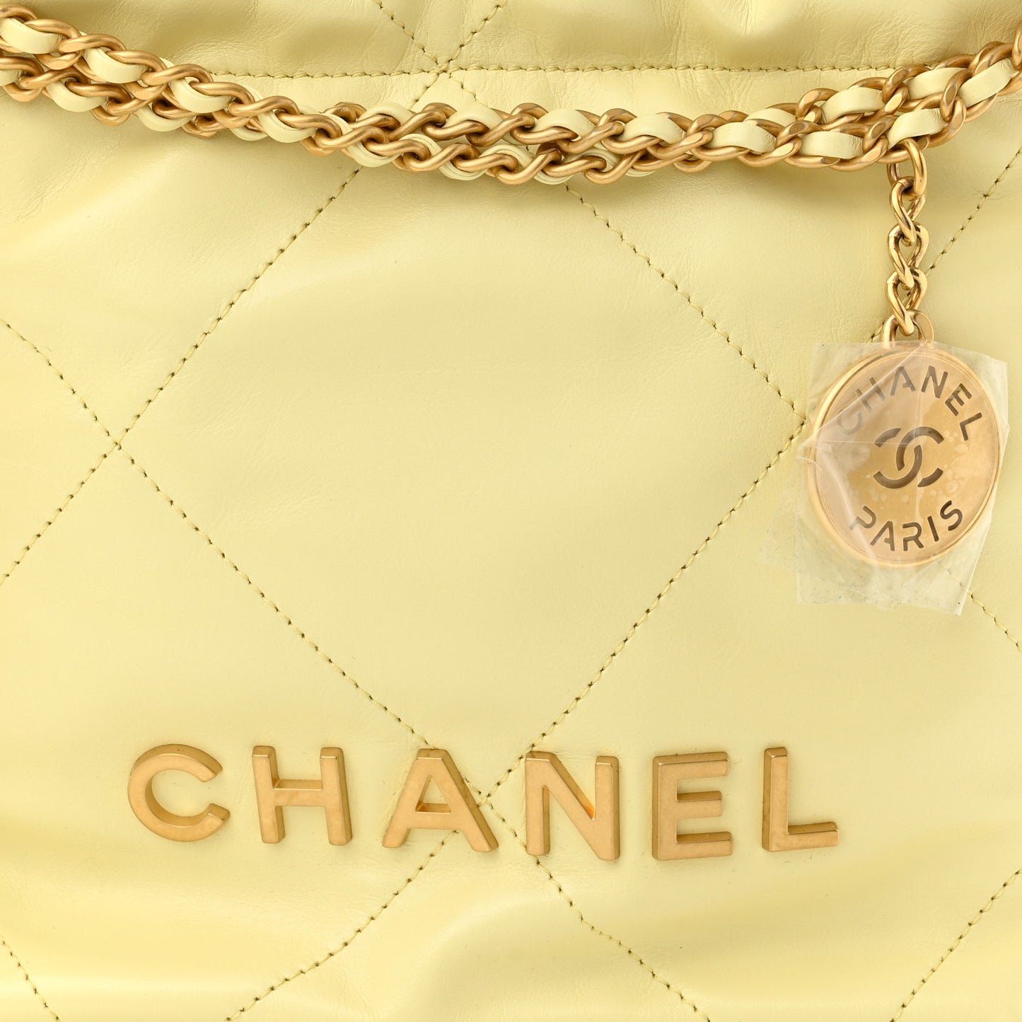 Shiny Calfskin Quilted Mini Chanel 22 Light Yellow
