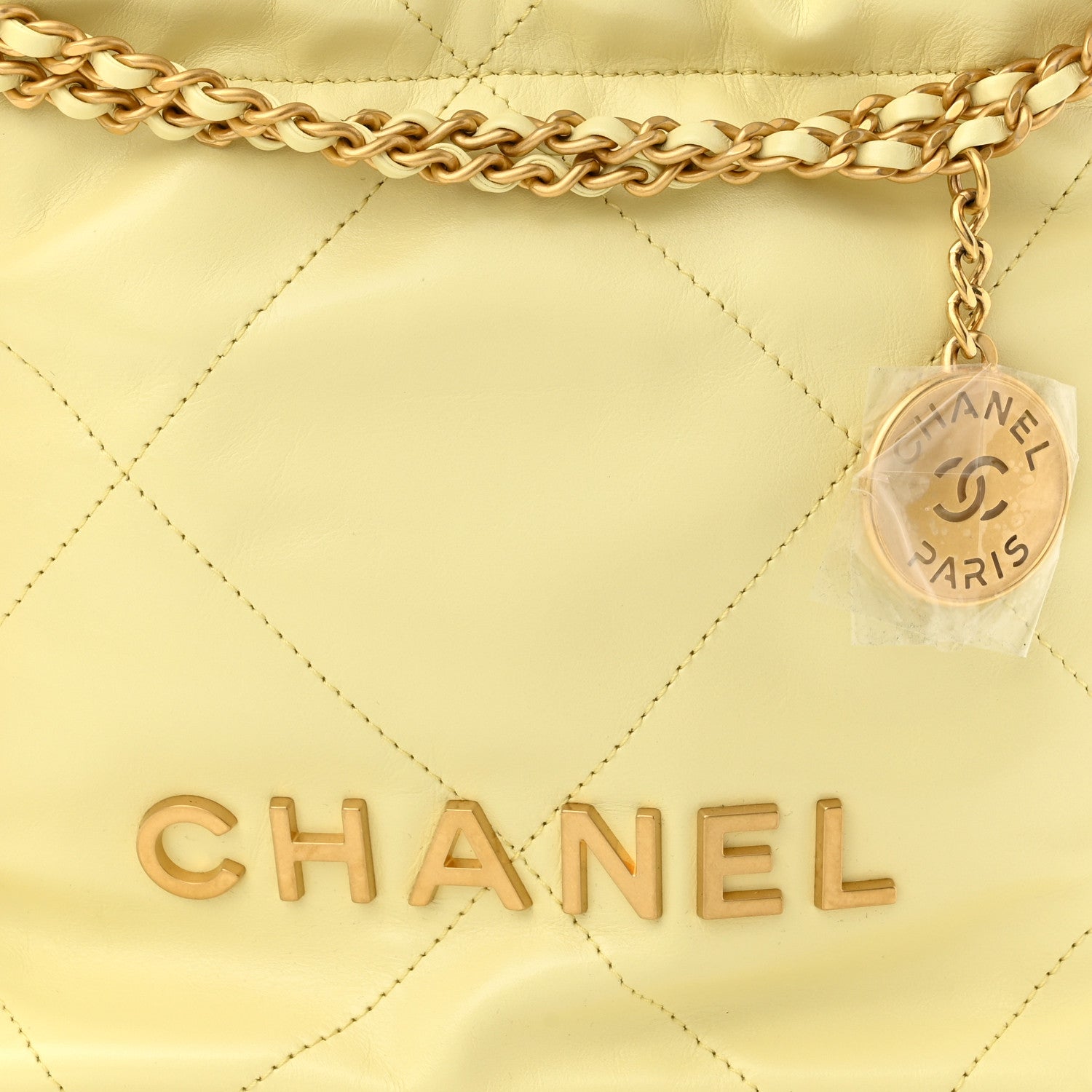 Chanel Shiny Calfskin Quilted Mini Chanel 22 Light Yellow 8 of 11