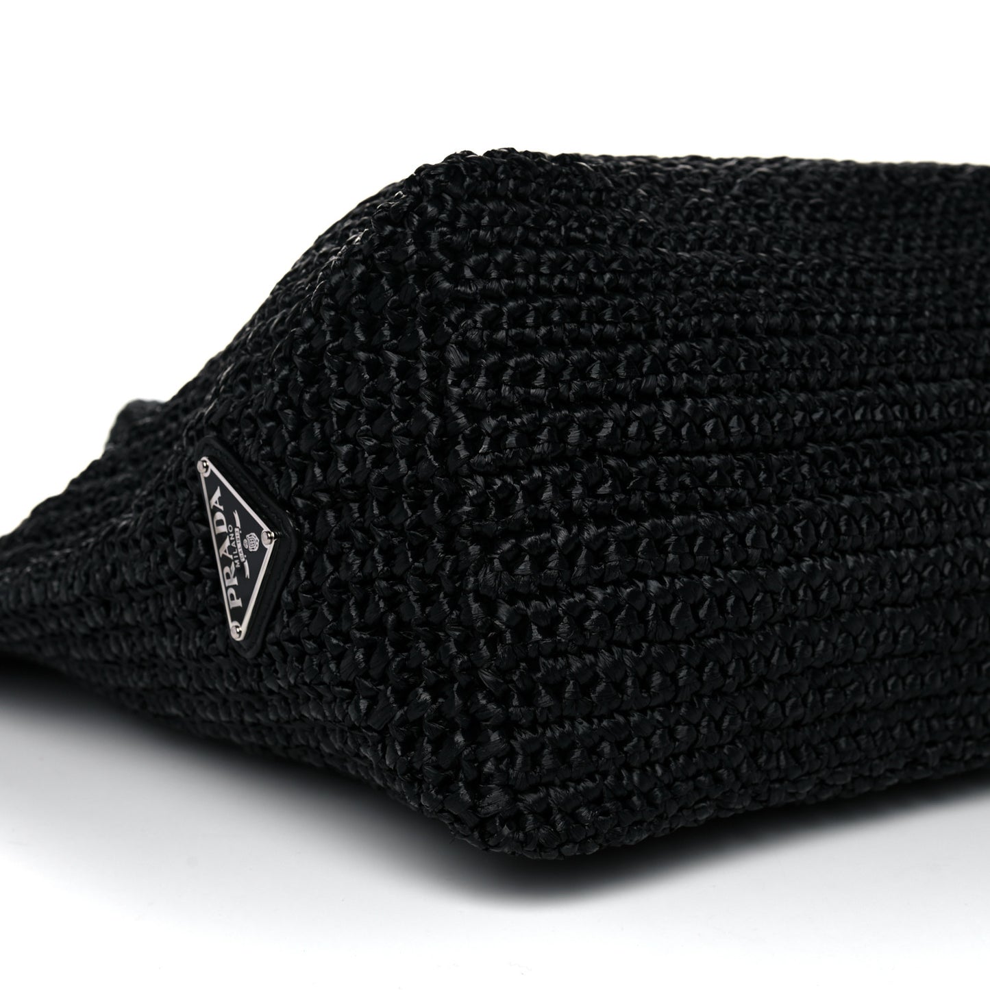 Yarn Raffia Effect Crochet Large Logo Tote Black