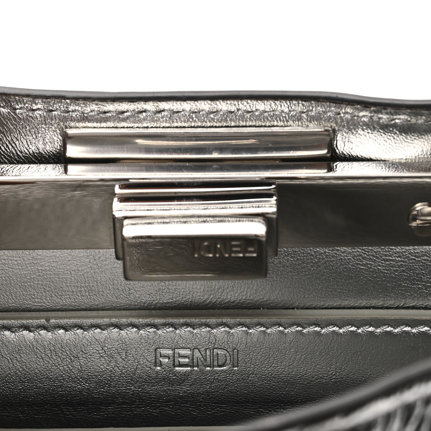 Fendi Rock Millenium Laminata Small Peekaboo I SEE U Satchel Argento 7 of 11