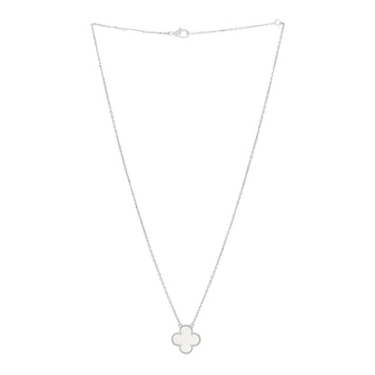 Van Cleef & Arpels 18K White Gold Mother of Pearl Vintage Alhambra Pendant Necklace 2 of 7
