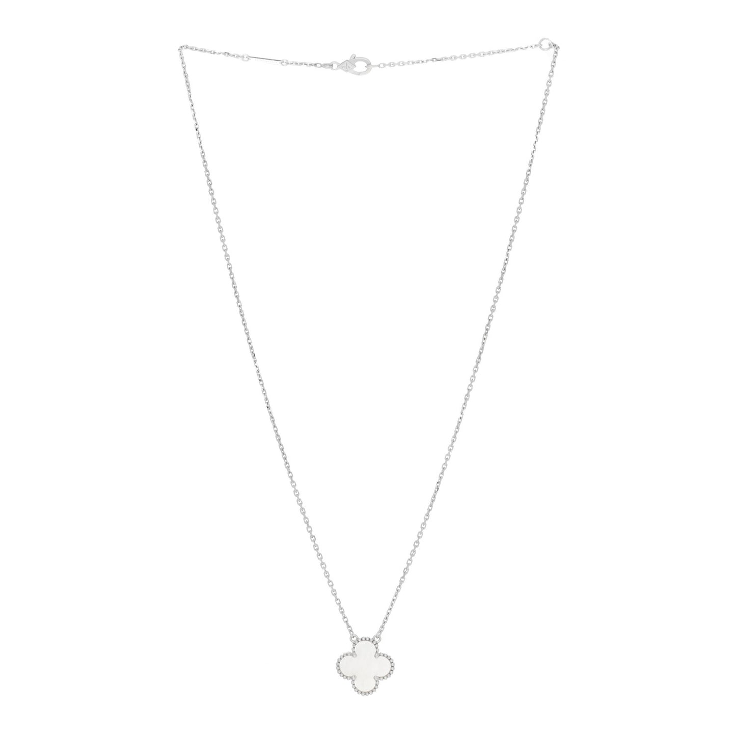 18K White Gold Mother of Pearl Vintage Alhambra Pendant Necklace