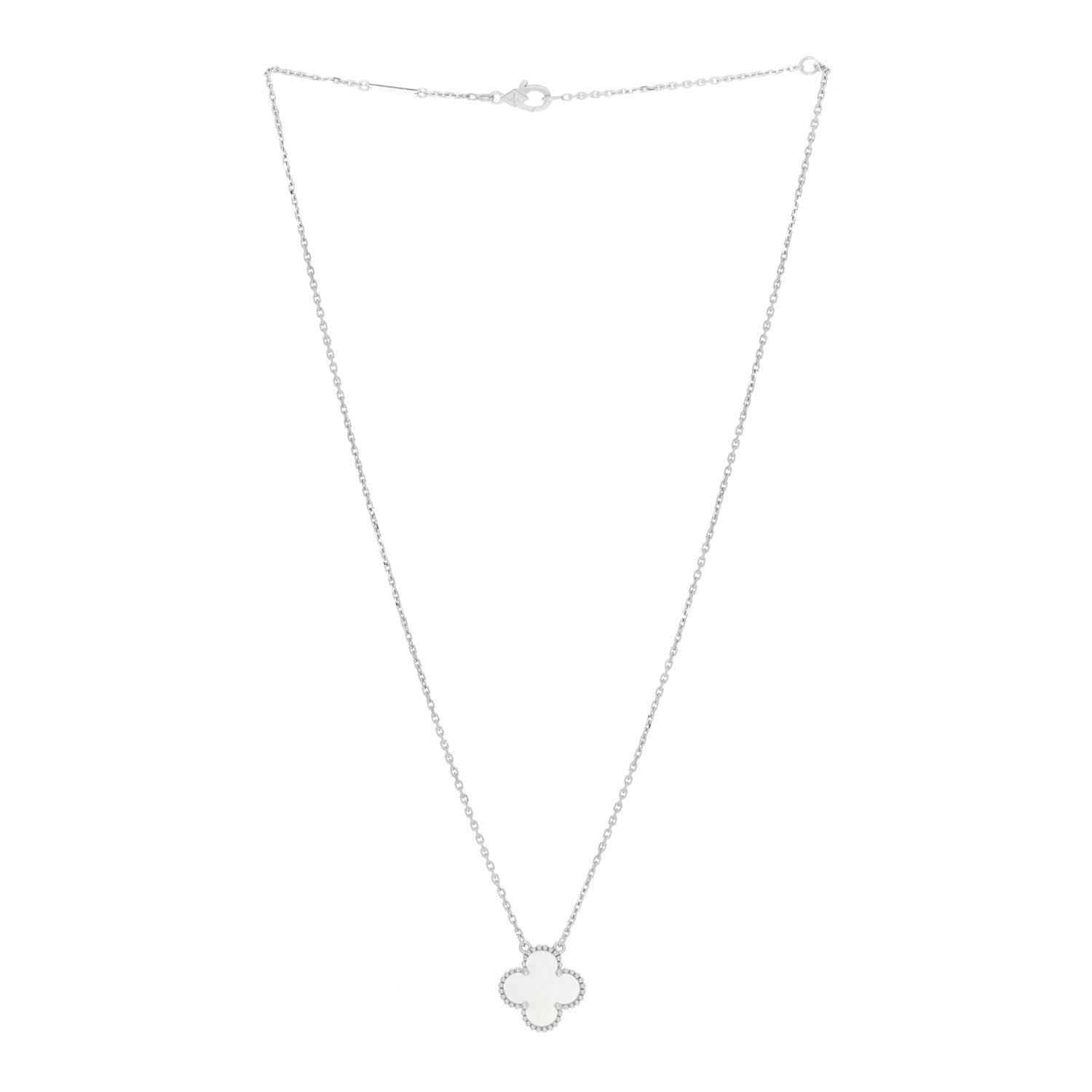 Van Cleef & Arpels 18K White Gold Mother of Pearl Vintage Alhambra Pendant Necklace 2 of 7