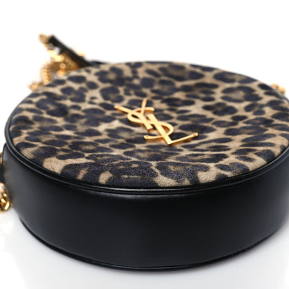 Saint Laurent Smooth Calfskin Suede Leopard Print Round Vinyle Camera Bag Black 8 of 10