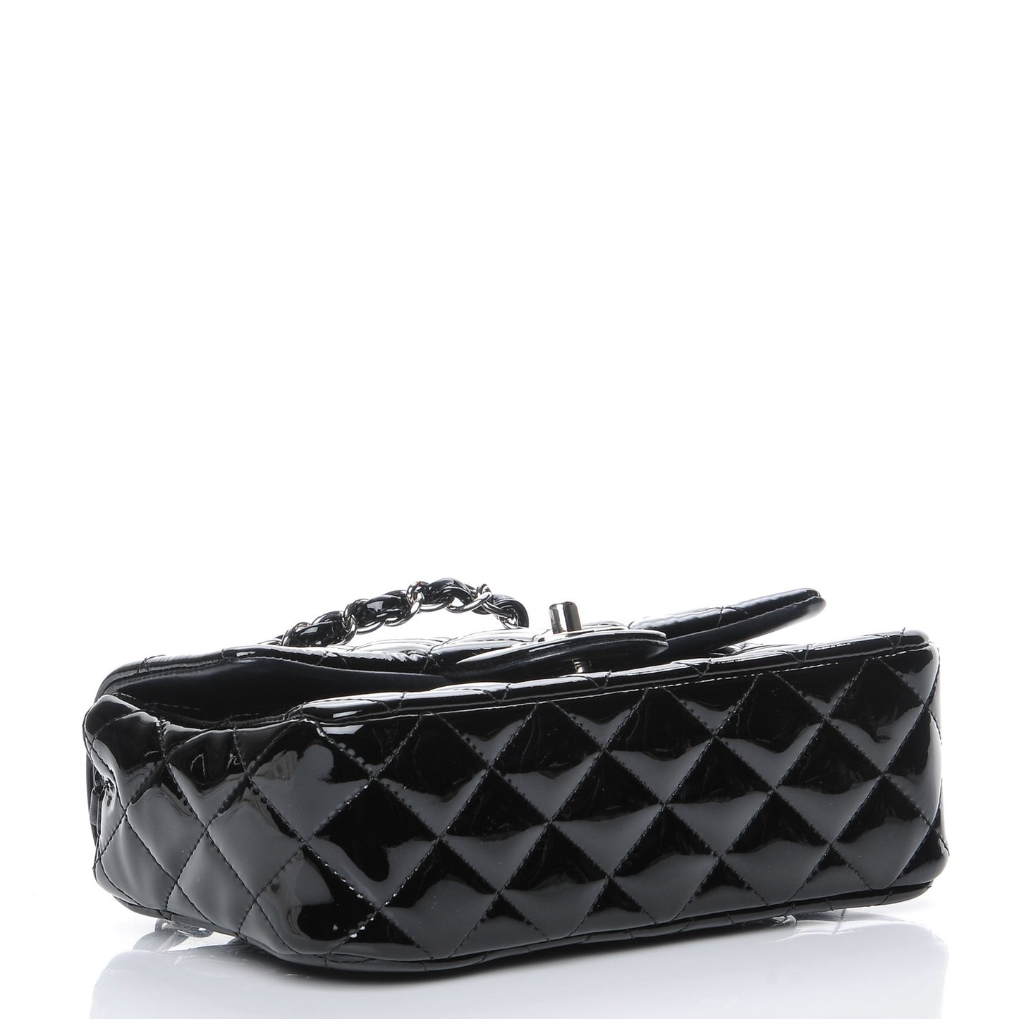 Patent Calfskin Quilted Mini Rectangular Flap Black