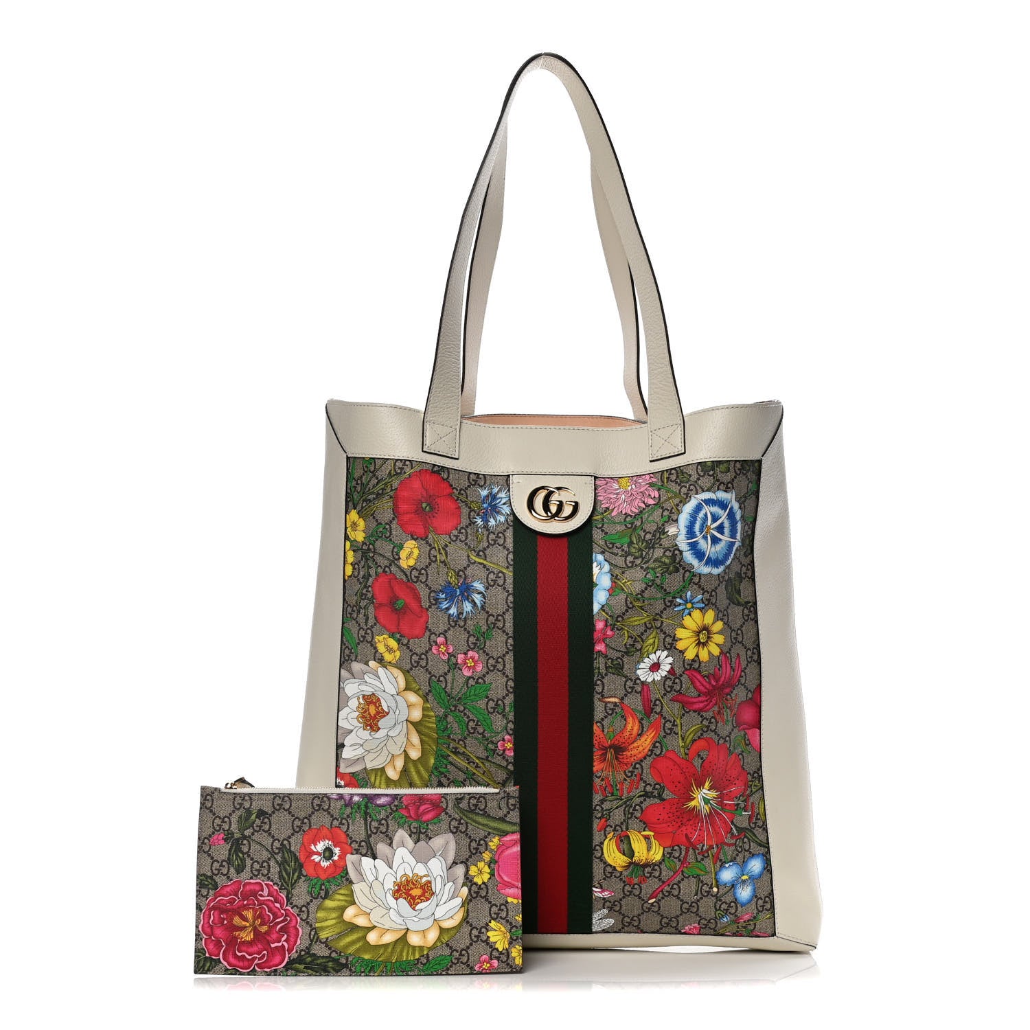 Gucci GG Supreme Monogram Flora Web Ophidia Vertical Shopping Tote White 1 of 10