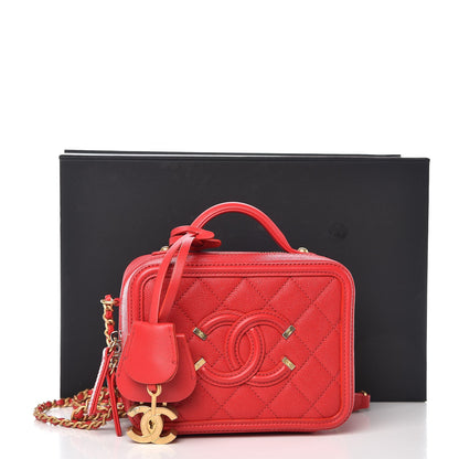 Chanel Caviar Quilted Small CC Filigree Vanity Case Red 9 of 9