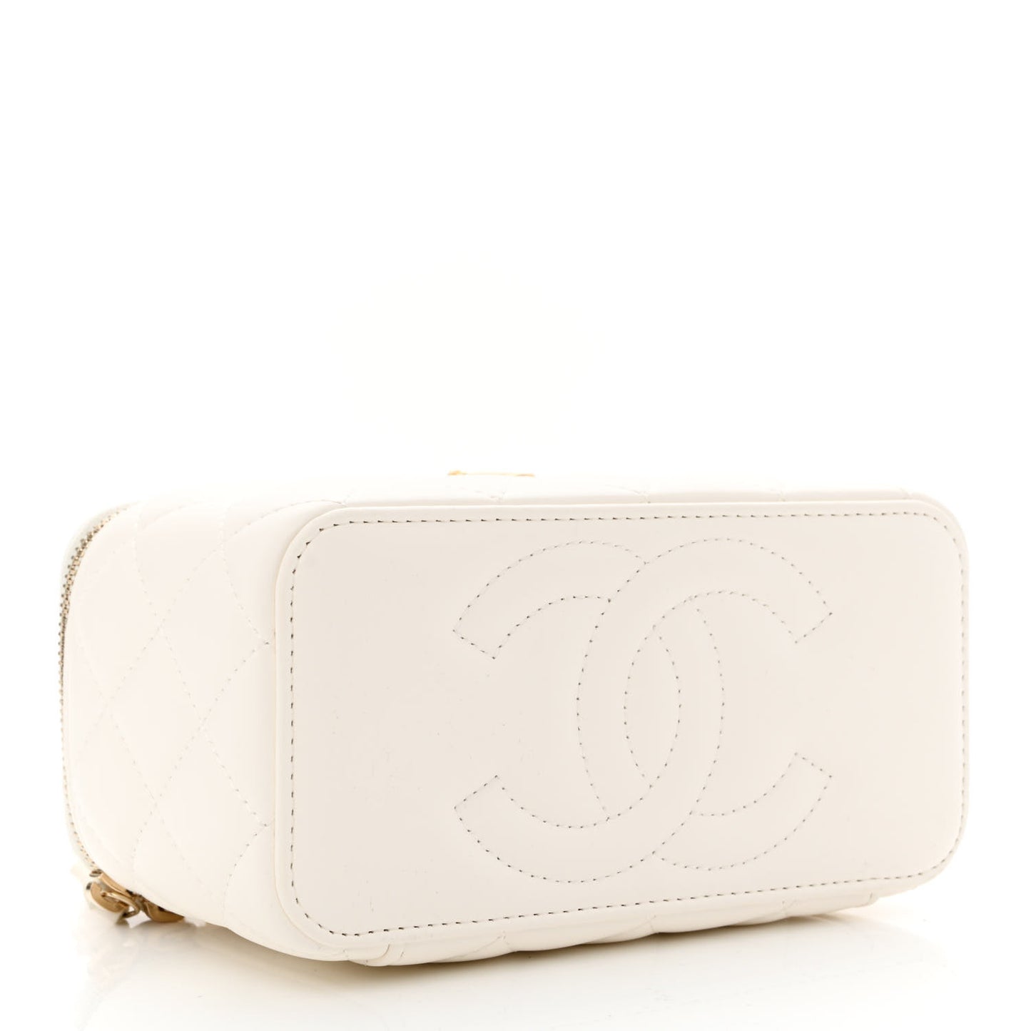 Lambskin Quilted Pearl Crush Small Vanity Case With Chain White