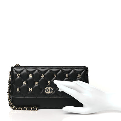 Chanel Lambskin Quilted All About Chanel Charm Wristlet Wallet Black 2 of 9