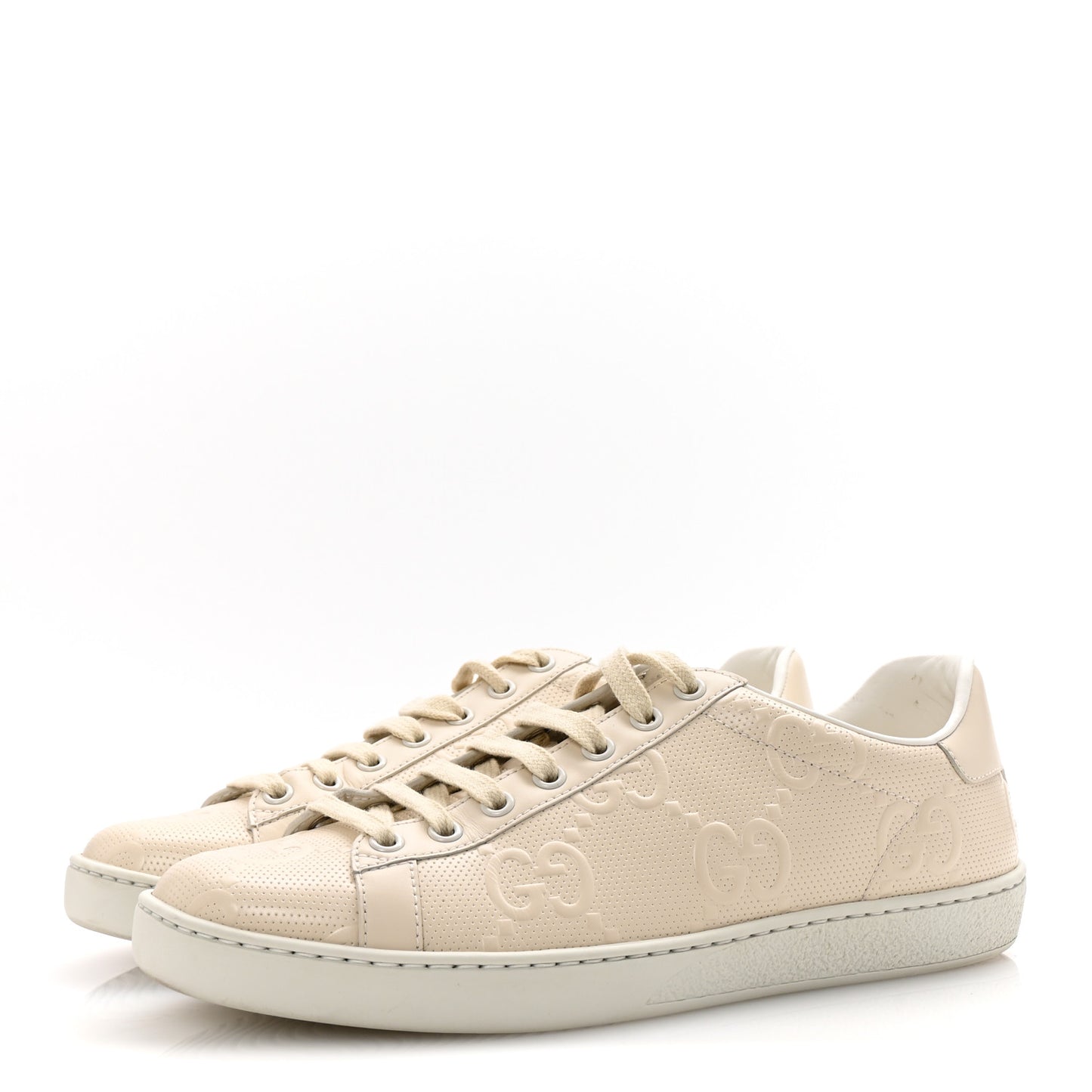 Calfskin GG Tennis Embossed Womens Ace Sneakers 39 Mystic White