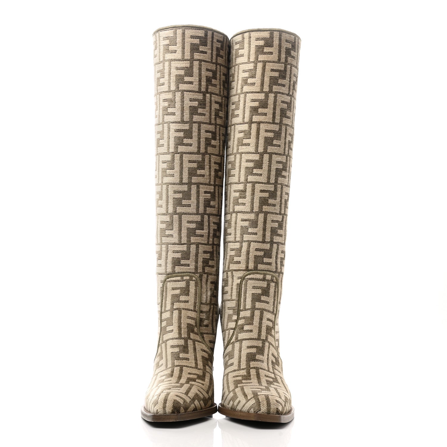 Fendi Chenille Jacquard FF 110mm Cut Baguette Knee Boots 39 Tortora Nuvola 2 of 8