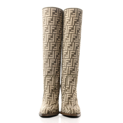 Fendi Chenille Jacquard FF 110mm Cut Baguette Knee Boots 39 Tortora Nuvola 2 of 8