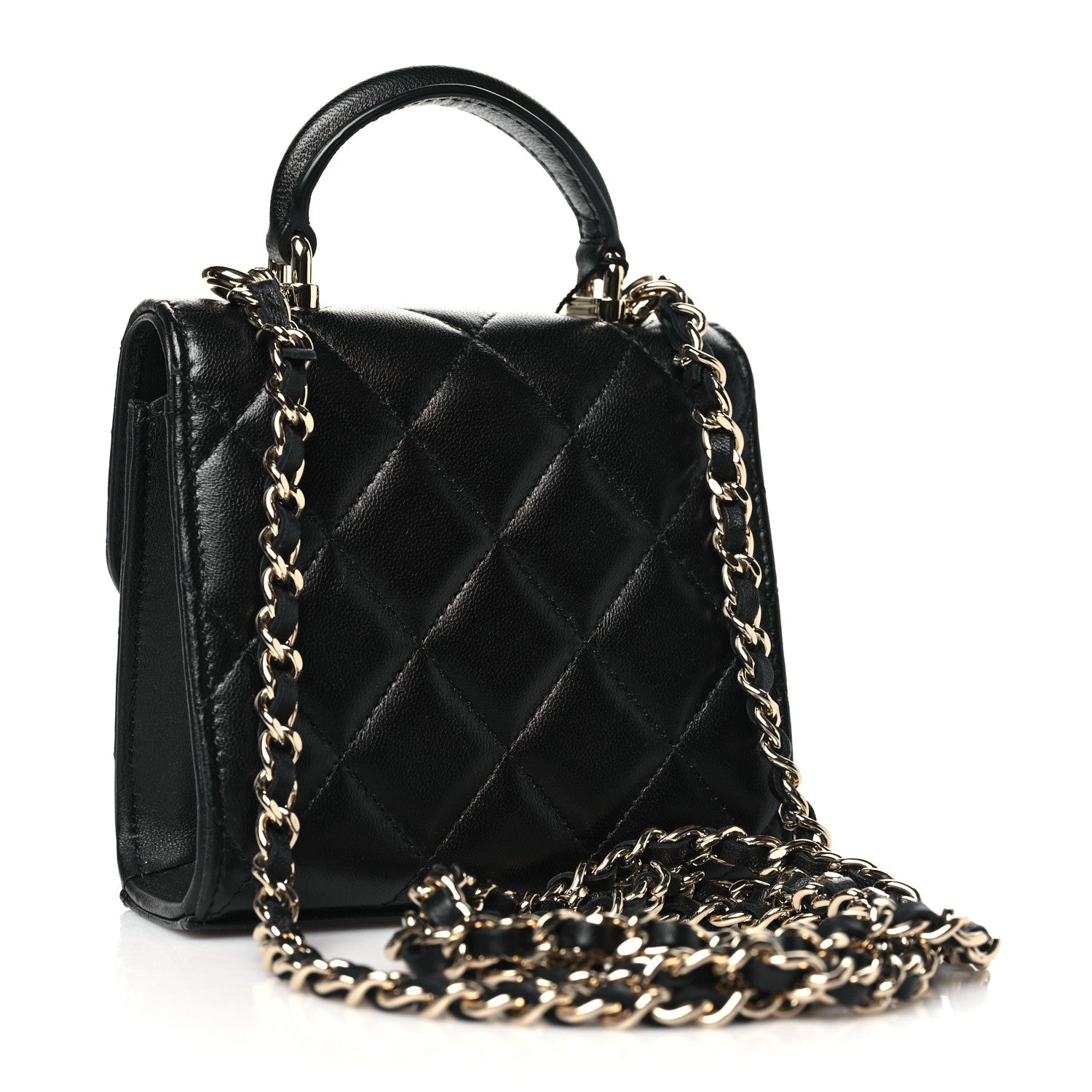 Chanel Lambskin Quilted Top Handle Flap Clutch With Chain Black 3 of 11