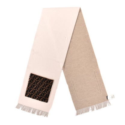 Fendi Wool Cashmere Shearling FF Touch Of Fur Scarf Beige 2 of 3