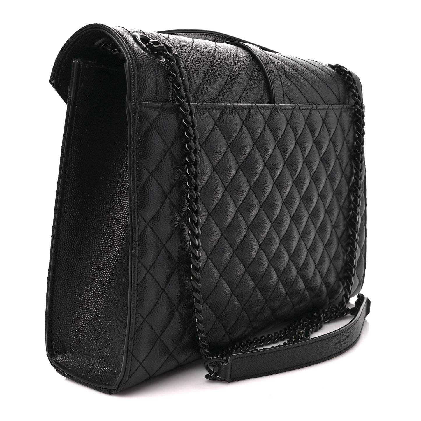 Grain De Poudre Textured Mixed Matelasse Large Triquilt Monogram Monochrome Satchel Black