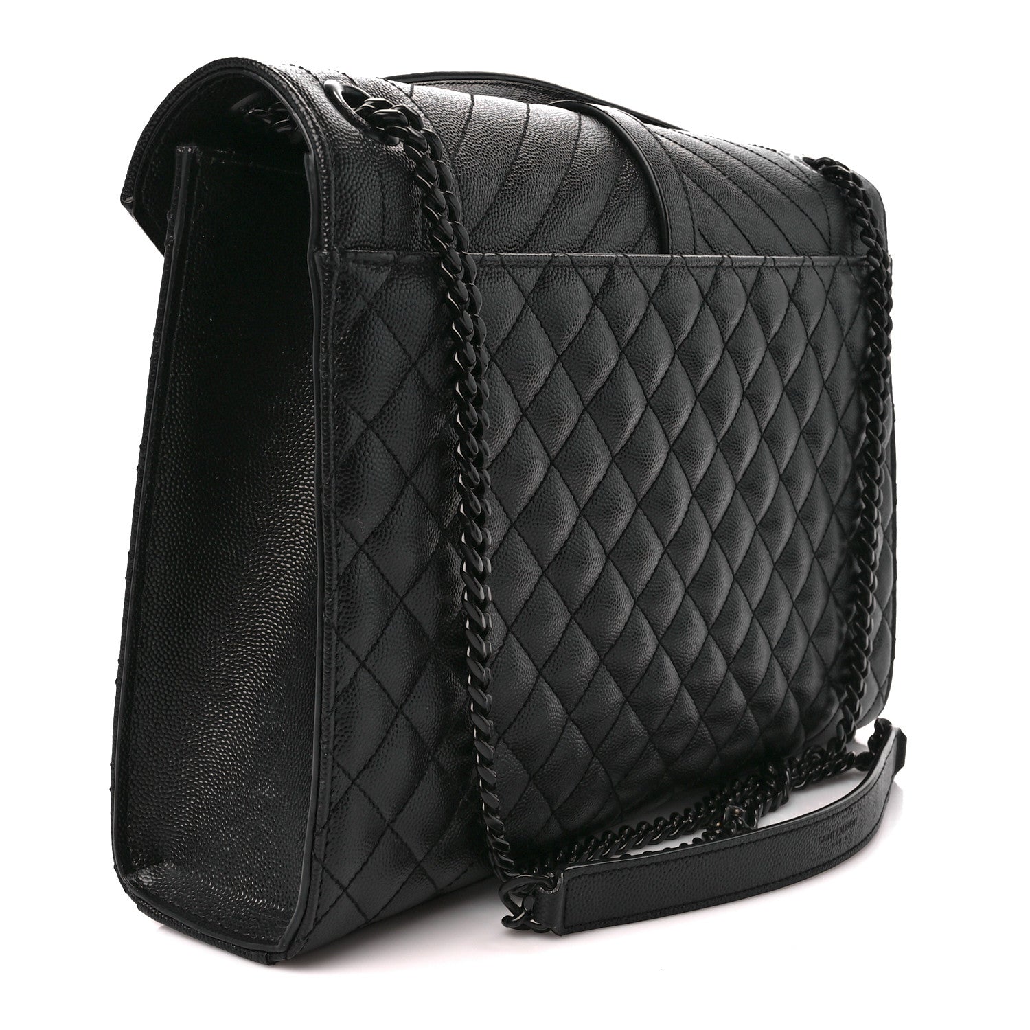 Saint Laurent Grain De Poudre Textured Mixed Matelasse Large Triquilt Monogram Monochrome Satchel Black 3 of 12