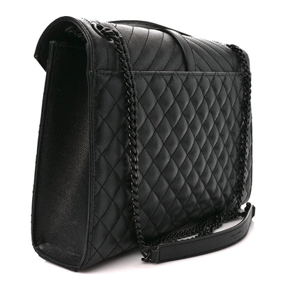Saint Laurent Grain De Poudre Textured Mixed Matelasse Large Triquilt Monogram Monochrome Satchel Black 3 of 12