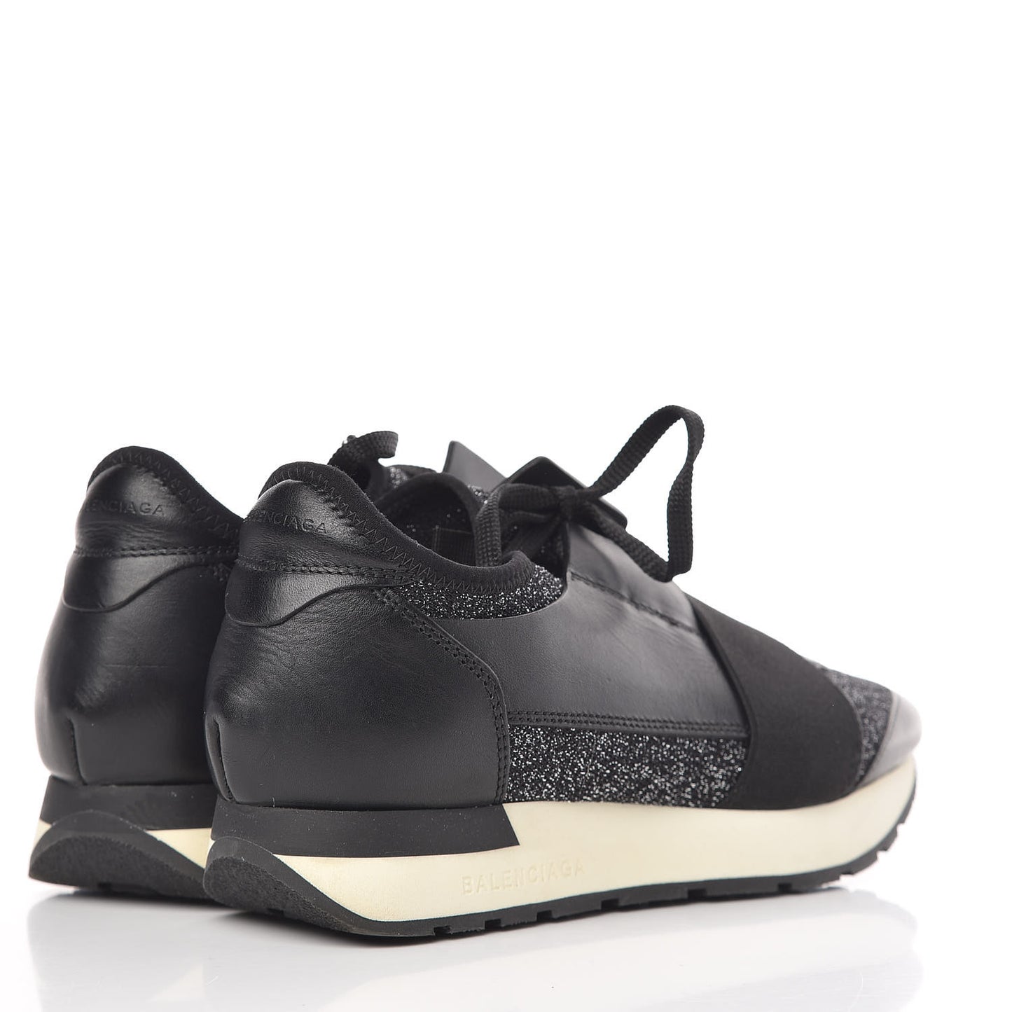 Mesh Lurex Calfskin Womens Race Runner Sneakers 36 Black