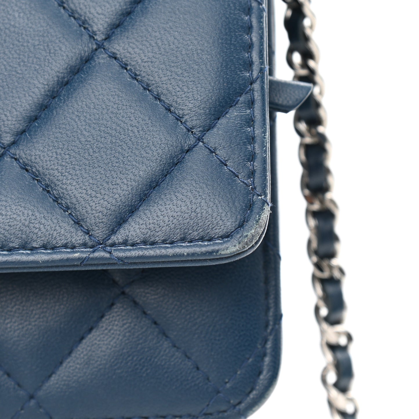 Lambskin Quilted Wallet On Chain WOC Blue