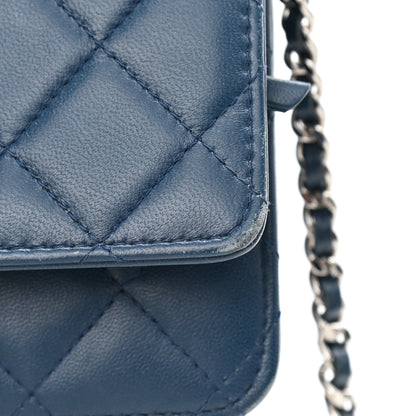 Chanel Lambskin Quilted Wallet On Chain WOC Blue 14 of 15