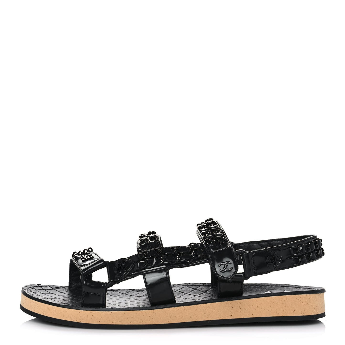 Laminated Goatskin Chain Sandals 39 Black