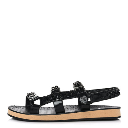 Chanel Laminated Goatskin Chain Sandals 39 Black 1 of 9