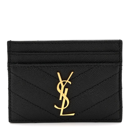 Saint Laurent Grain De Poudre Matelasse Chevron Monogram Credit Card Case Black 1 of 7