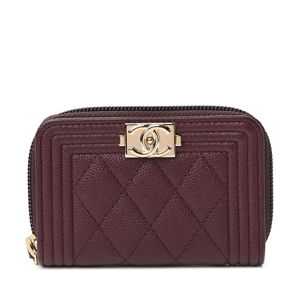 Chanel Caviar Quilted Boy Zip Around Coin Purse Wallet Dark Purple 1 of 7